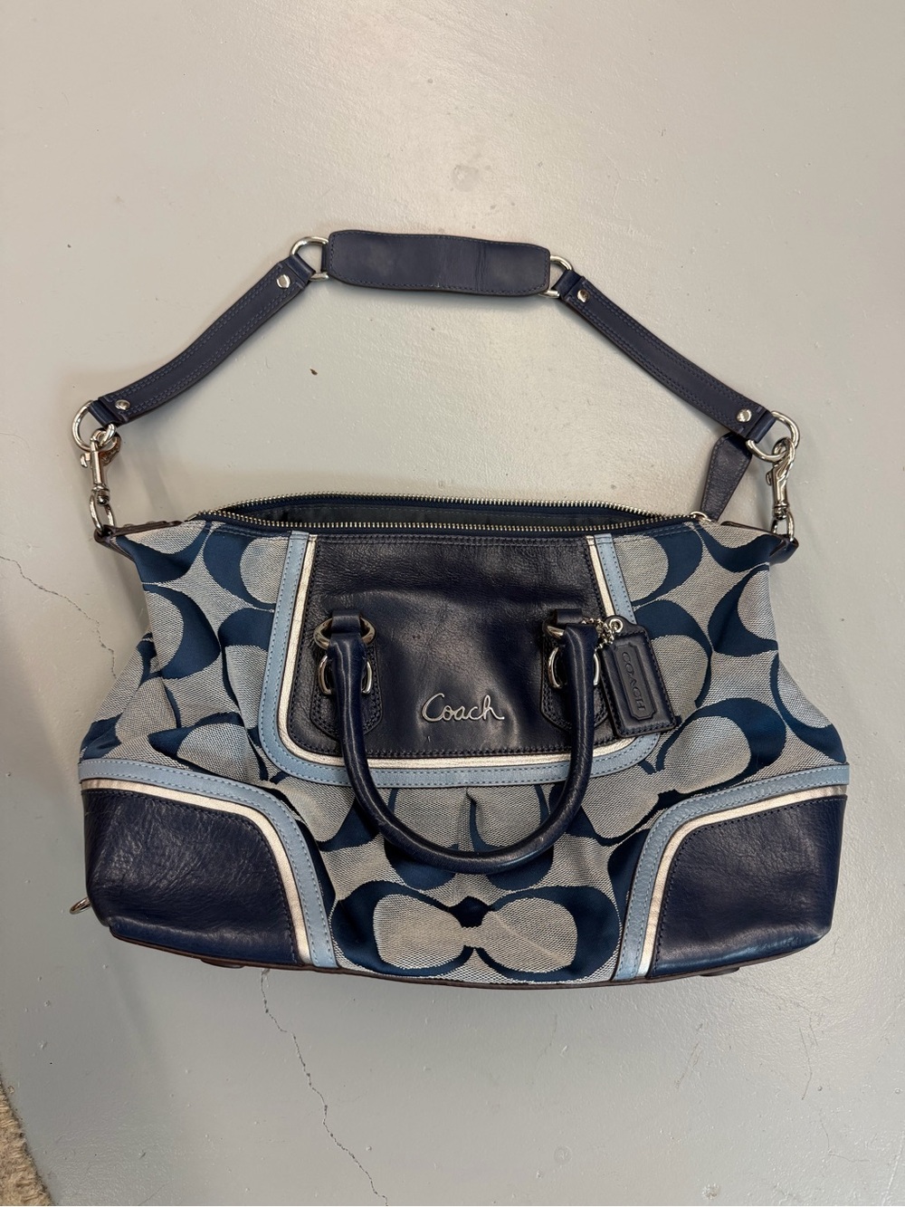 Coach Blue Signature Canvas and Leather Shoulder Bag